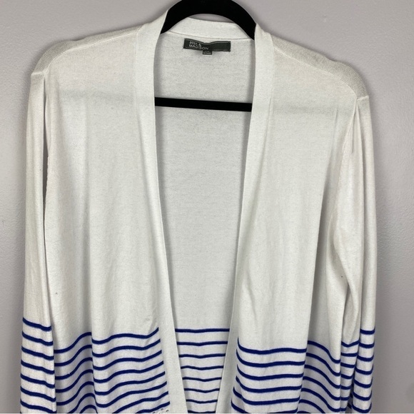 89th & Madison Open Front Rayon Blend Striped Cardigan Large White - Picture 3 of 11